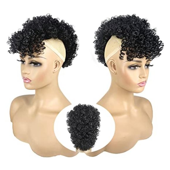 Allyreetress Afro Puff Drawstring Mohawk Ponytail Wig with Bangs for Black Women - Picture 2 of 6